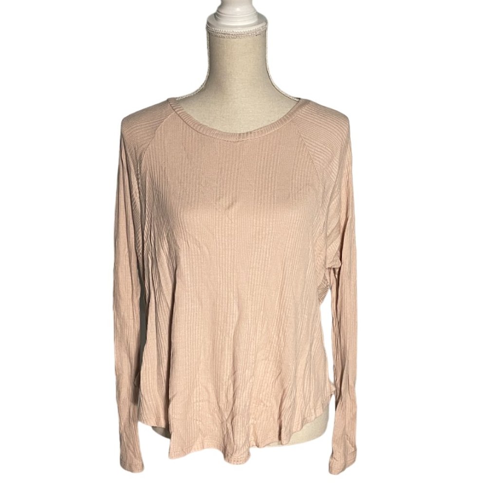 Joah Brown long sleeve knit stripe tee M / L relaxed blush cream USA shirt